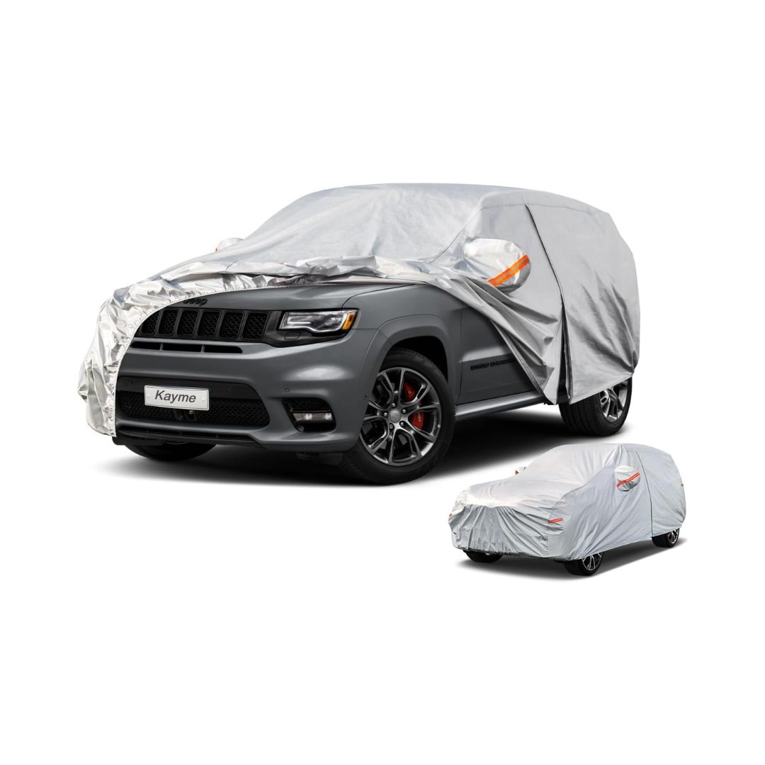 Kayme car cover – 6 layers SUV cover, waterproof all-weather protection with zipper door and reflective strips
